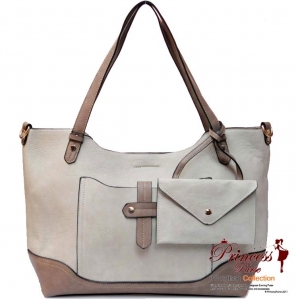 Designer Inspired two tone Hand bag w/ front pocket and Snap Button Coin Pouch